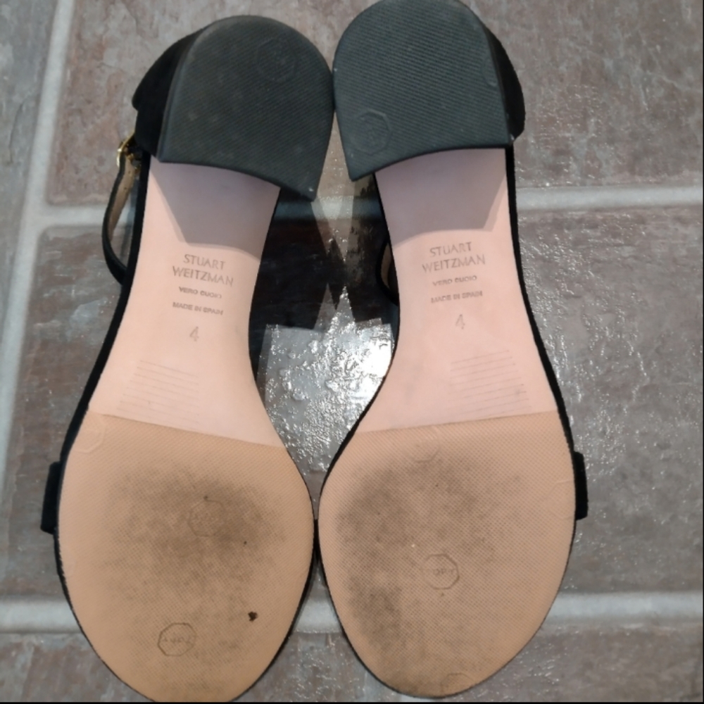 Stuart Weitzman black Suede Simple strapy block heel sandal size 4 - Picture 4 of 7